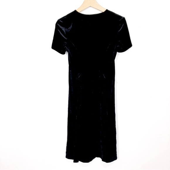 Vintage black velvet midi dress tie back square neck 90s y2k full skirt goth - Picture 2 of 9